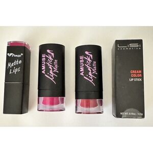 Lot of 4 Lipsticks – Amuse & LiSi Mix Matte & Cream Shades New Sealed